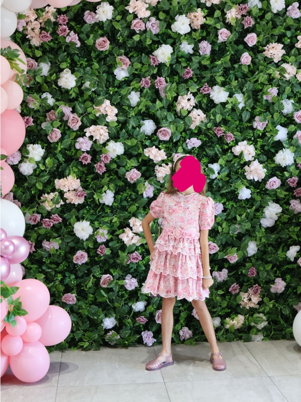 Marlo kids - Pink Floral Tiered Ruffle Dress